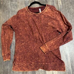 Zenana long sleeved acid wash rust shirt